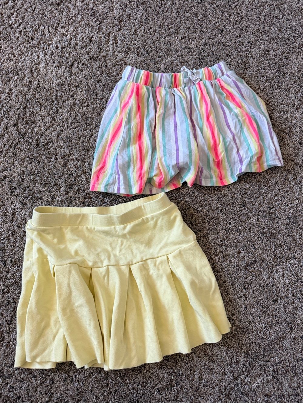 Girls Multi-Color Stripe Shorts & Pale Yellow Skirt Set